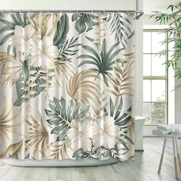 Tropical Green Plant Palm Leaf Bathroom Shower Curtains Summer Jungle Fabric Waterproof Hooks Hanging Curtain Bath Screen Decor 211116