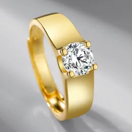 أفضل بيع الأزياء S925 الفضة الاسترليني مطلية بالذهب الفاخرة واحدة الماس الدائري افتتاح قابلة للتعديل الذكور الاستبداد المجوهرات