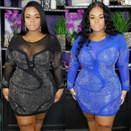 Plus Size Dresses For Women Design Mini Hot Diamond Slim Skirt Long Sleeve Midi Dress Nightclub Wear