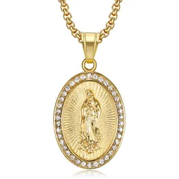 Högkvalitativ 316 Rostfritt Stål Virgin Mary Status Christian Pendant Hip Hop Madonna Katolska Guadalupe Religiösa halsband