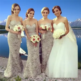 Lace Strapless Mermaid Sweetheart Bridesmaid Klänning Golvlängd Långt av ära Klänningar Maid Dresses Vestido de Dama Honra