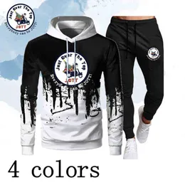 Men's Tracksuit Sets Hooded Hoodi + 2 Pcs Running Hoody Jott Printed Splash Ink Sweatshirt Suit Outdoor Sports Kit