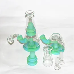 glow in dark Silicone smoking pipe Bongs hookah Percolators Perc glass water pipes With Glas Bowl Quartz Banger silicon lighthouse bong