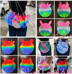Rainbow Marcaron Fidget toys Bubble Chain Bag Purses Kids Novalty thing Dragon Horn Rabbit Ear Design Popular gift in Christmas