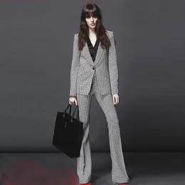 New Personality Top Quality Women's Two Piece Pants Sets Original Design One Button Blazer Rib-Stop Flared Trousers Fashion Business Suits