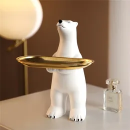 WEILEAD Resin Polar Bear Storage Tray Furnishing Articles Nordic Creative Modern Figurines For Interior Home Desktop Ornaments 211108