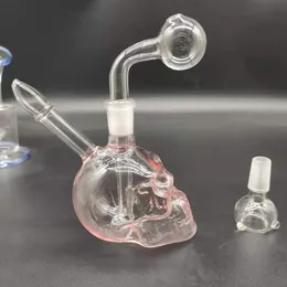 6 inches Heady Bong Skull Bong Pink Glass Bongs With Downstem 14mm Bowl Water Pipes Bongs Oil Rig Dab Hookah