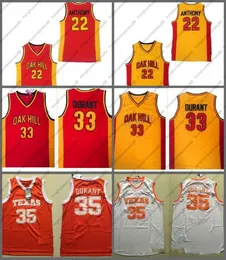 NCAA Basketbol Oak Hill 22 Anthony Formalar Sarı Kırmızı Renk 33 Kevin Durant Texas Longhorns Koleji Dikişli Jersey Spor İçin Nefes Alabilir