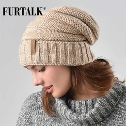 Furtalk vinter stickad hatt Kvinnor Slouchy Beanie för tjejer Skullies Cap A047 211228