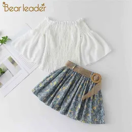 Girls Casual Clothing Sets Summer Baby Princess Ruched T-shirt and Floral Skirt Outfits Children Fashion Suits 210429