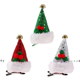 Jul Santa Hat Hair Clip Tillbehör Xmas Glitter Bobby Pin For Girls Women Party Födelsedagfestival Support Baby Gifts LLD12342