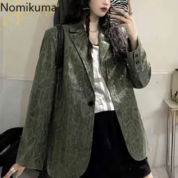 Nomikuma Coreano Streetwear Snake Stampato Blazer Donna Colletto dentellato Manica lunga Giacche larghe Top High Street Chic Ropa 210514