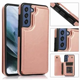 Casos de carteira com suporte de cartão para Samsung S22 S22 Ultra S22PLUS S21 FE PU couro duplo fecho magnético capa protetora