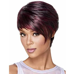 Kort rak syntetisk peruk burgundy färg pelucas hög temperatur fiber perruques simulering mänskliga hår peruker wig-376