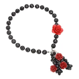 Colares pendentes JK Natural 14mm de 14 mm Facetado Onyx Red Flower Colar Handmade for Women