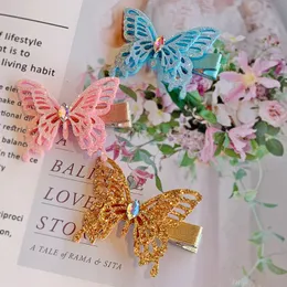 Dziewczynek Butterfly Hairpin Children Cekiny Koszulki Włosy Ozdoba Barrette Euro-Amerykański styl Dzieci Jasne Różowe Motyl Hairs Clip S1214