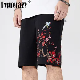 Mode kinesisk stil broderi shorts sommar män blomma byxor manlig lös plus storlek raka shorts byxor