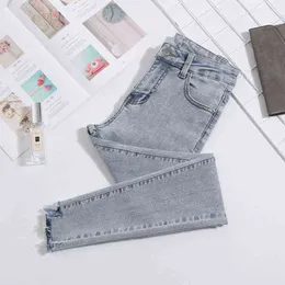 Kvinnor jeans plus storlek hög midja stretch tvättad skinny jeans kvinnlig denim byxor penna ljusblå grå svart 211129
