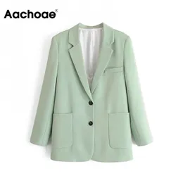 Aachoae Colore verde Blazer casual Donna Tasche grandi Giacca a maniche lunghe Donna Colletto dentellato Abbigliamento da ufficio Ropa De Mujer 211122