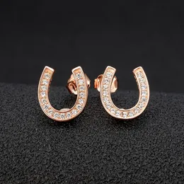 925 Sterling Silver Earrings Kobiety Stud Lucky Horseshoe Kpop Kobiet Moda Biżuteria Ślubna Rose Gold