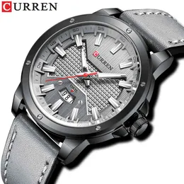 Curren Casual New Zegarki dla mężczyzn ze skórą Big Dial with Date Fashion Wristwatch Relgio Masculino Q0524