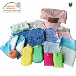 18PCS Set Cleaning supplies gift bag microfiber kitchen towels glass scouring pad sponges household rags bathroom cleaning tools 210728