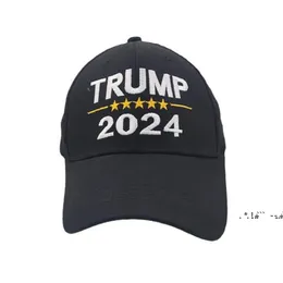 New2024 Trump Hat Cotton Sunscreen Baseball Cap med justerbara spännen broderier bokstäver USA Cap Red Black Color Outdoor EWA5247