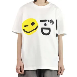 Men's T-Shirts Summer street fashion smiling face Hanyu alphabet printing couple men's and women's loose short sleeve T-shirt