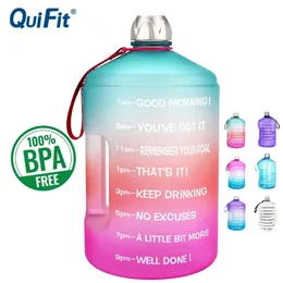 Quifit 3.78l 2.2l 1 gallon motivational vattenflaska med tidsmarkör stor kapacitet gym fitness bpa gratis sport kanna vattenkokare 211122