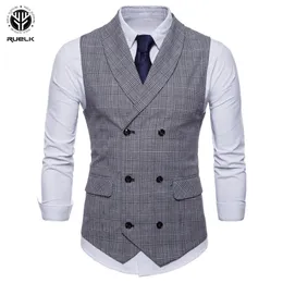 RUELK Spring And Autumn Men's Fashion Brand Lattice Suit Vest Jacket Casual Sleeveless Slim Stylish Large Size M-4XL 210923