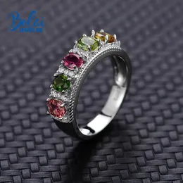 Anelli a grappolo Bolai Anello con tormalina naturale al 100% Argento sterling 925 Colore fantasia Cinque pietre preziose Gioielleria raffinata per le donne Matrimonio 2021