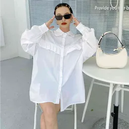 Retro Niche White Shirt Design Sense Grzyb Pendled z długim rękawem Hong Kong-Style Bluzka 16F0917 210510