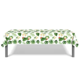 Eng￥ngs servis 130x220cm PE Summer Flower Green Leaves Tabellduk Hawaii Party TableCover Table Proware Happy Birthday Decorations