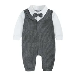 Newborn Baby Boys Shirt Bodysuit Infant Gentleman Long Sleeve Formal Romper Jumpsuit Wedding Party Outfits for 0-24Months