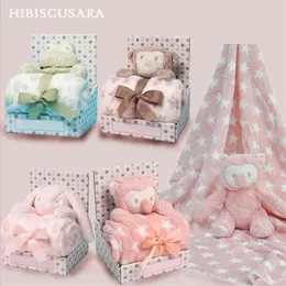 Baby Plush Blanket with Security Doll Boys Girls Fleece s 76*76 Infant Soft Receiving Animal Monkey Owl Elephant 210823