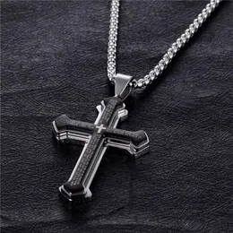 Pendant Necklaces Man Necklace For Women YMS N403 Jewelry 2021 Trend Stainless Steel European American Black Three Bible Cross 60CM