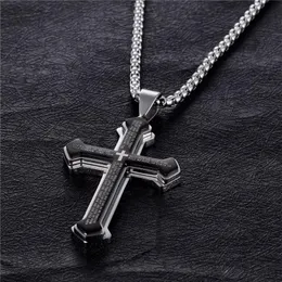 Anhänger Halsketten Mann Halskette Für Frauen YMS N403 Schmuck 2021 Trend Edelstahl Europäischen Amerikanischen Schwarz Drei Bibel Kreuz 60 cm