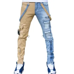 50 av ~ Men's Jeans Men's High Street raka overaller Mens överdimensionerade hiphop Yellow Blue Denim Trousers Fashion Man Casual Jean