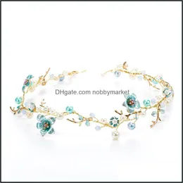 Hochzeit Haarschmuck Dower Me Frauen Blaue Blume Stirnband Rebe Perle Brautaccessoires Handgemacht C19041101 Drop Lieferung 2021 Somap