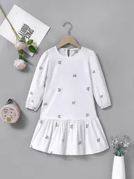 Toddler Girls Floral Embroidery Keyhole Back Ruffle Hem Smock Dress SHE