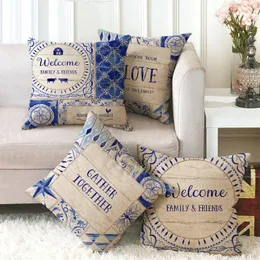 Linen Home Decor lance travesseiro case azul mar Searies 3D impresso sofá sala de estar coxim cobrir quadrado fronha 45x45cm
