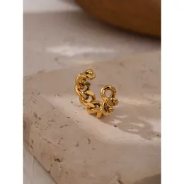 Yhpup na moda corrente de abertura de abertura de aço inoxidável declaração de jóias de ouro textura de ouro alta qualidade anel de dedo anillos mujer novo x0715