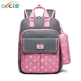 OKKID high quality kids orthopedic school backpack for girls school bag girl schoolbag children book bag set cute pencil case 210809