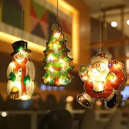 LED Boże Narodzenie Dekoracje Światła Santa Claus Snowman Elk Kształt Okno Ssanie Puchar Światła Wakacyjne 496