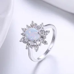 Cluster Rings Phoebejewel Autentic 100% Real 925 Sterling Silver Blue Opal Finger For Women Engagement Jewelry Girl Gift