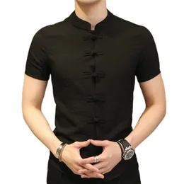 Camisas De Lino Talla Grande Para Hombre, Ropa Calle,Camisa Cuello Mandarn Manga Corta,Ropa Tradicional China5XL 210707