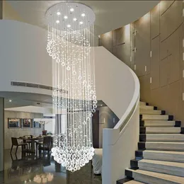 Długie kryształowe oświetlenie żyrandolu luksusowe lampa nowoczesne duże schody LED lekka kula Cristal blask do salonu lobby żyrandole