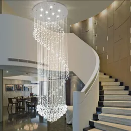 Lampadario di cristallo lungo Illuminazione Lampada di lusso Moderna grande scala a LED Lampada a sfera Cristal Lustre Apparecchi per soggiorno Lampadari della hall