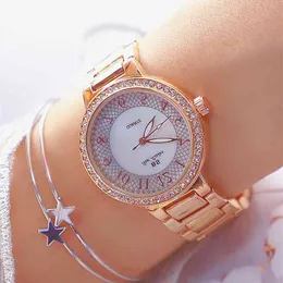 Mulheres Luxury Marca Relógio Rosa Relógio de Ouro Cristal Diamante Relógios Mulheres Senhoras De Aço Inoxidável Relógio Relógio Reloj Mujer 210527