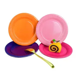 Одноразовая посуда 10 пунктов разноцветная дисковая тарелка для торта бумага для бумаги DIY Декорирование детского душа детские вечеринка по случаю свадебного посуды.